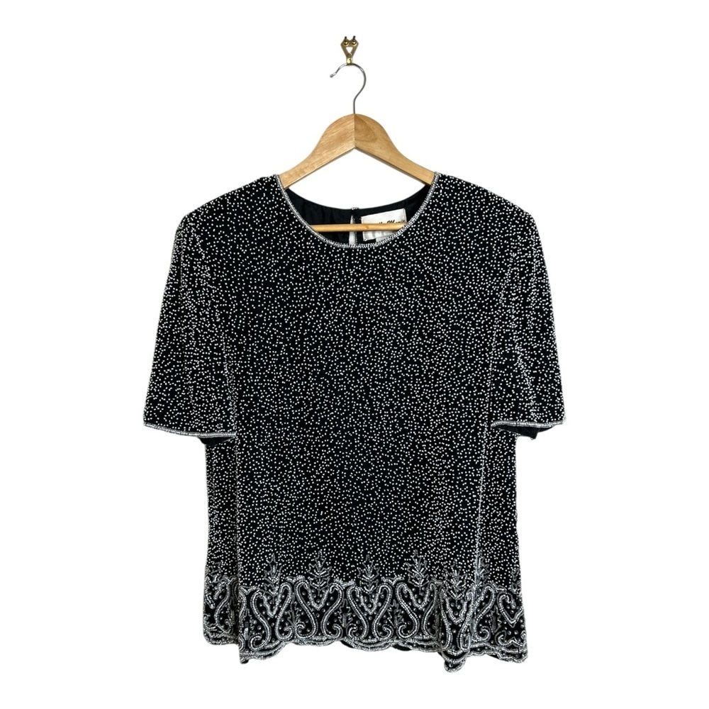 Camille Marie Women’s Vintage Silk Beaded Top Formal,‎ Party, Holiday